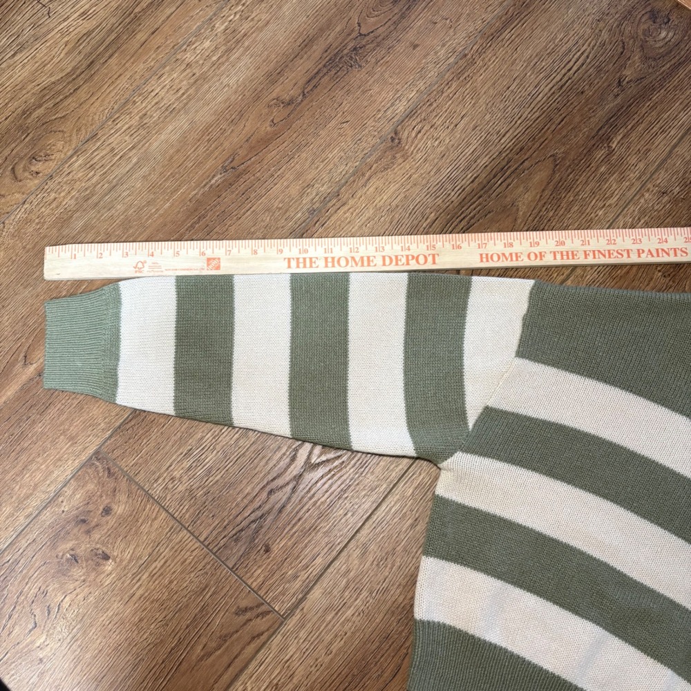H&M Divided Striped Mock Neck Sweater Green Cream Cropped Knit Pullover Womens M - Picture 3 of 10